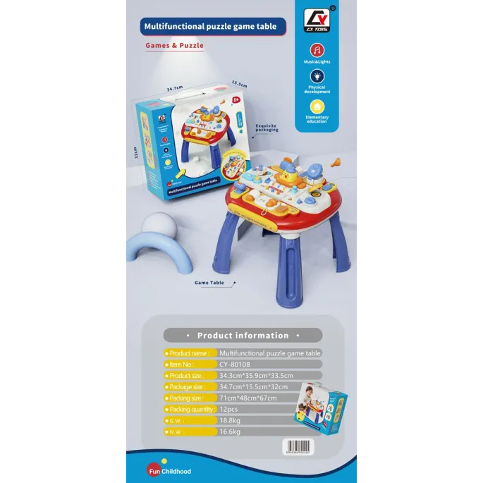 Wielofunkcyjny interaktywny stolik do zabawy dla dzieci na tle pokoju