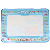 Detal powierzchni maty wodnej z kolorowymi obrazkami liter