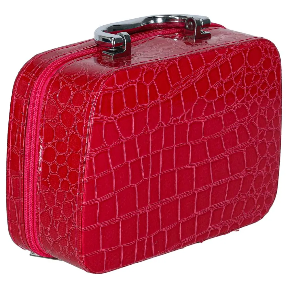 damski kuferek w odcieniach różu z zamkniętym zamkiem i lusterkiem