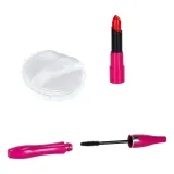 elementy makijażowe, jak cienie do powiek i szminka z zestawu dla dzieci