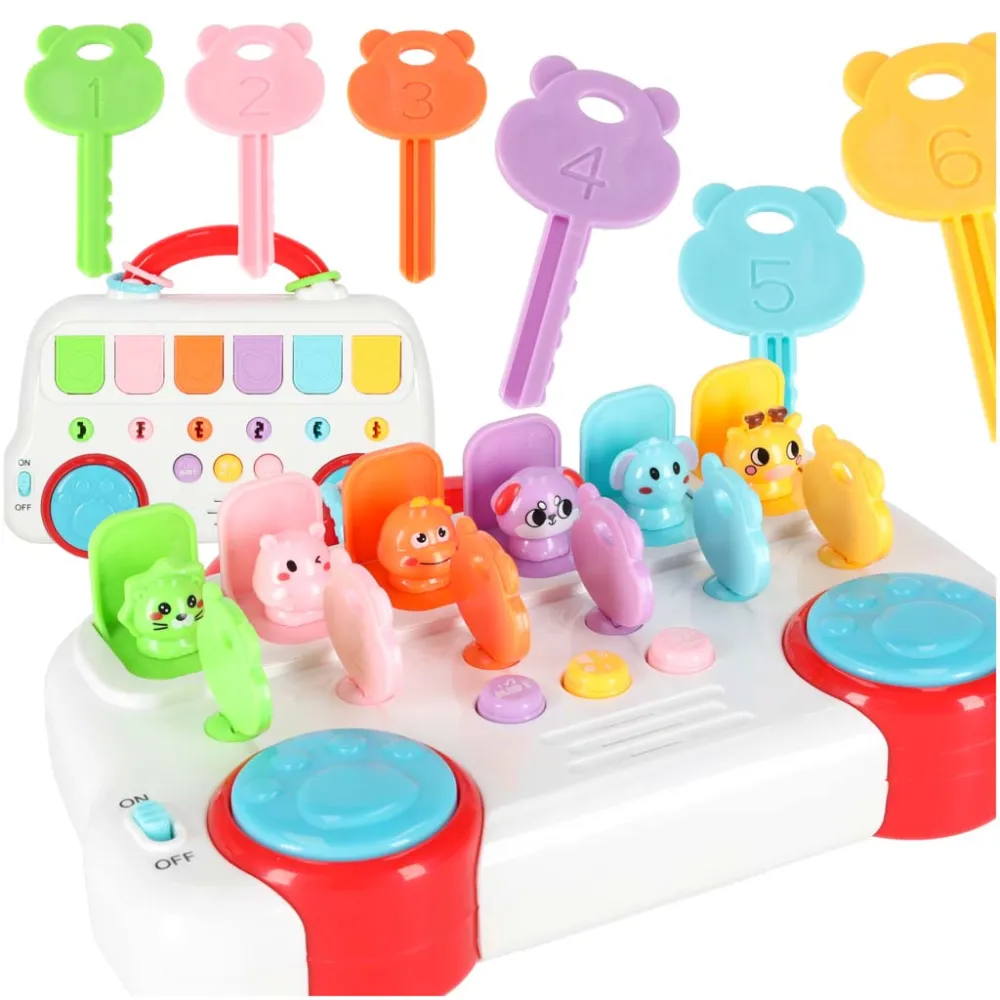 Autobus edukacyjny grający z kolorowymi panelami i kluczykami