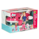 samolot dla lalek w różowej kolorystyce z elementami białego i turkusu