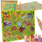 plansza drewniana z kolorowym labiryntem miasta