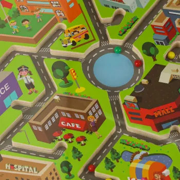 róg planszy z detalem kolorowych ścieżek miasta