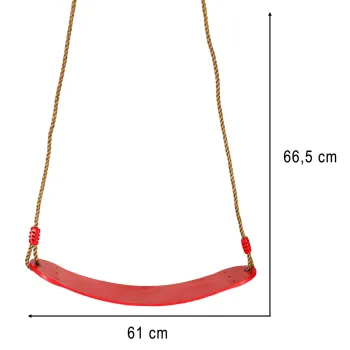 czerwona huśtawka ogrodowa na tle ogrodu