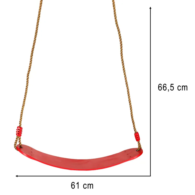 czerwona huśtawka ogrodowa na tle ogrodu