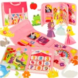 Tablica manipulacyjna montessori w formie różowej walizki–plecaka