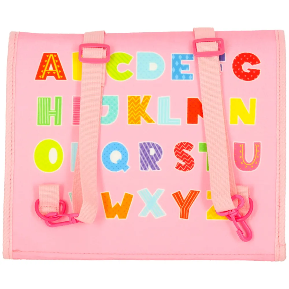 Sensoryczna tablica manipulacyjna w pastelowych różowych kolorach