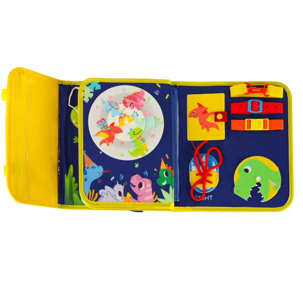 tablica sensoryczna rozłożona z widocznymi stronami i dodatkami