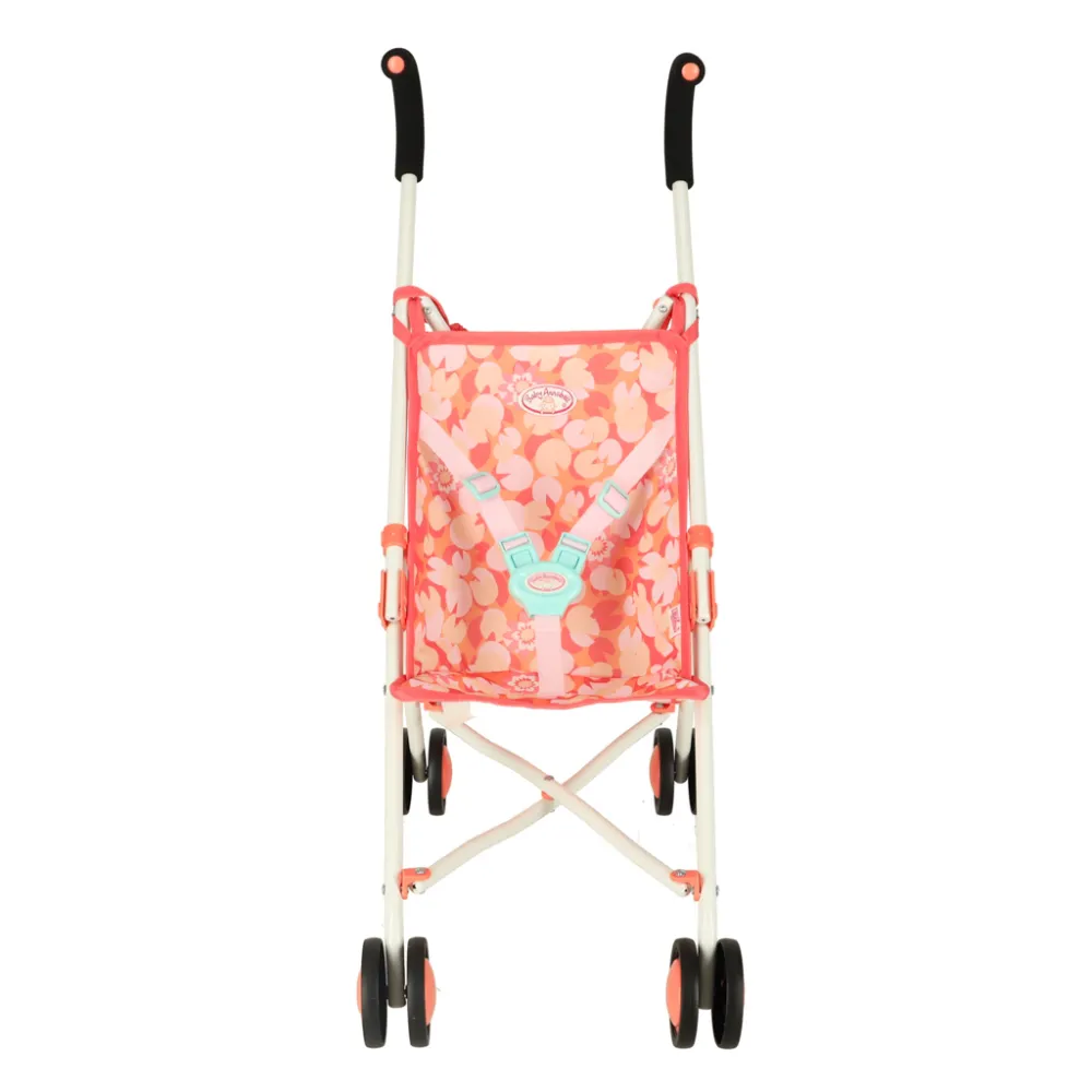 widok na wózek dla lalek z rozłożonym siedziskiem