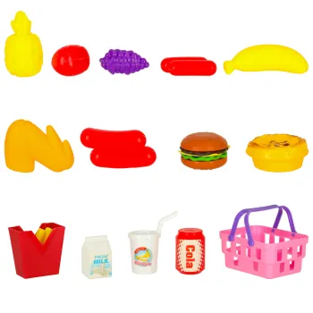 Dziecięcy koszyk piknikowy z pastelowymi dodatkami i jedzeniem