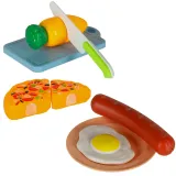 widok na deskę do krojenia oraz plastikowy nóż z zestawu