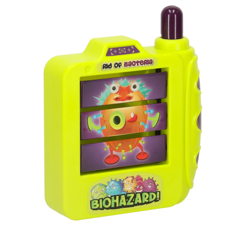 Zbliżenie na plastikowy aparat używany w grze Złap potwory