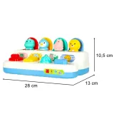 interaktywna gra z kolorowymi panelami i wyskakującymi figurkami zwierząt