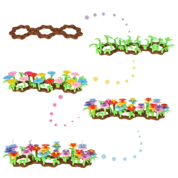 kolorowe kwiatki z klocków zbudowane w formie ogrodu