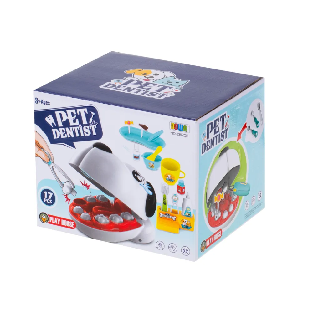 piesek z wyjmowanymi ząbkami podczas scenki leczniczej