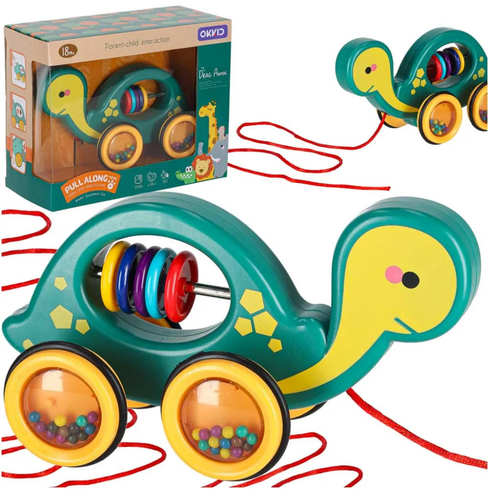 żółwik sensoryczny zabawka do ciągania na sznurku z grzechotką