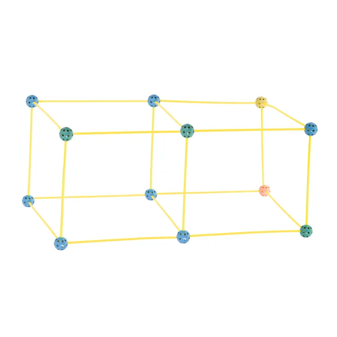 zbliżenie żółtych rurek i kul-łączników z zestawu konstrukcyjnego