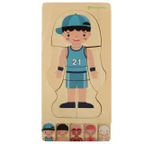 zestaw puzzli obrazujący kolejne warstwy budowy ciała chłopca