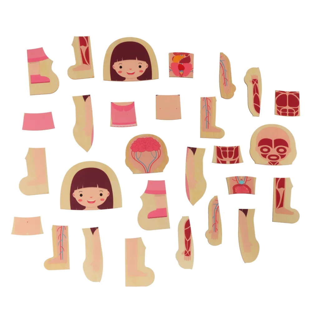 Detal starannie wyszlifowanych, drewnianych puzzli edukacyjnych