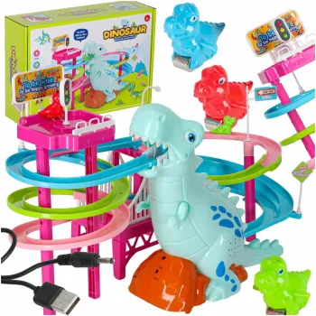 tor wyścigowy dinozaur na białym tle z ruchomymi schodami