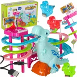 tor wyścigowy dinozaur na białym tle z ruchomymi schodami