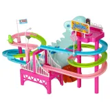 małe dinozaury-samochodziki gotowe do jazdy po torze