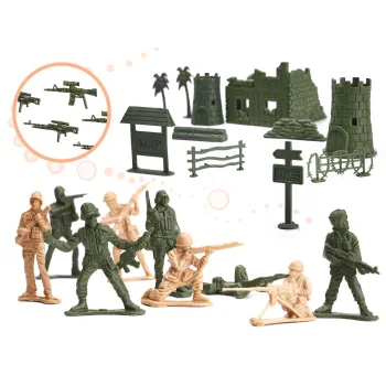 plastikowe figurki żołnierzy na tle kolorowych dodatków