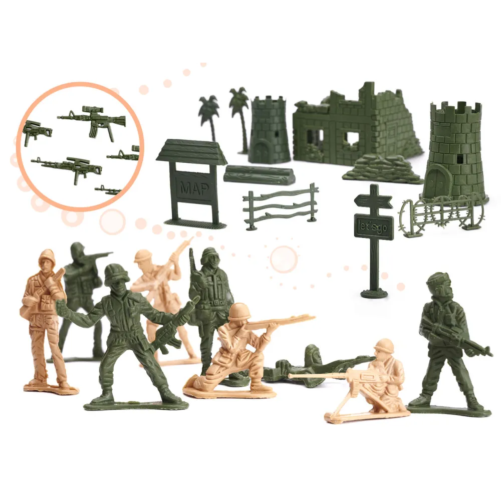 plastikowe figurki żołnierzy na tle kolorowych dodatków