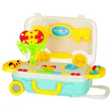 zestaw majsterkowicza z rozłożonymi akcesoriami obok walizki