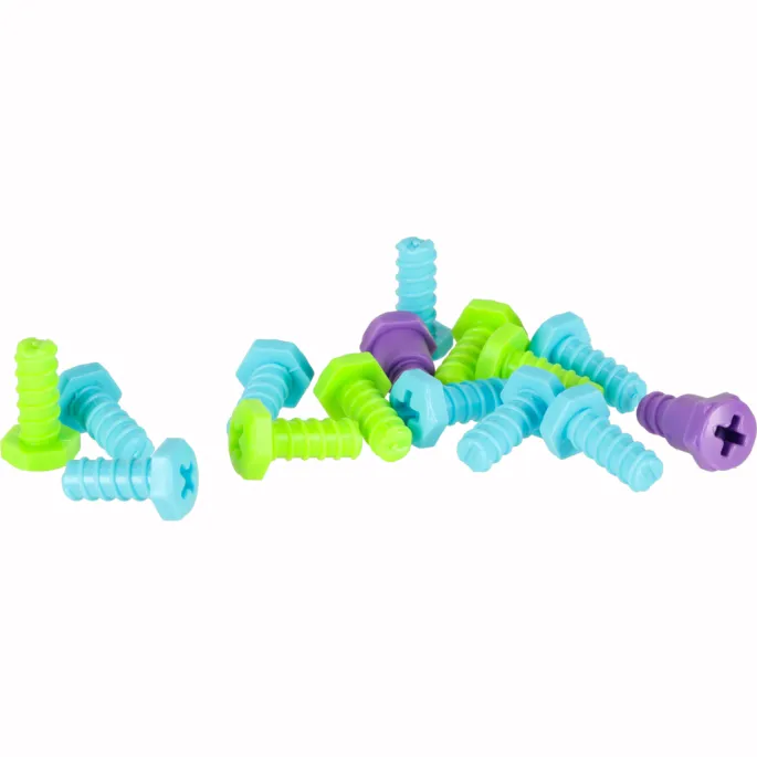 plastikowe klocki i śrubki w intensywnych kolorach