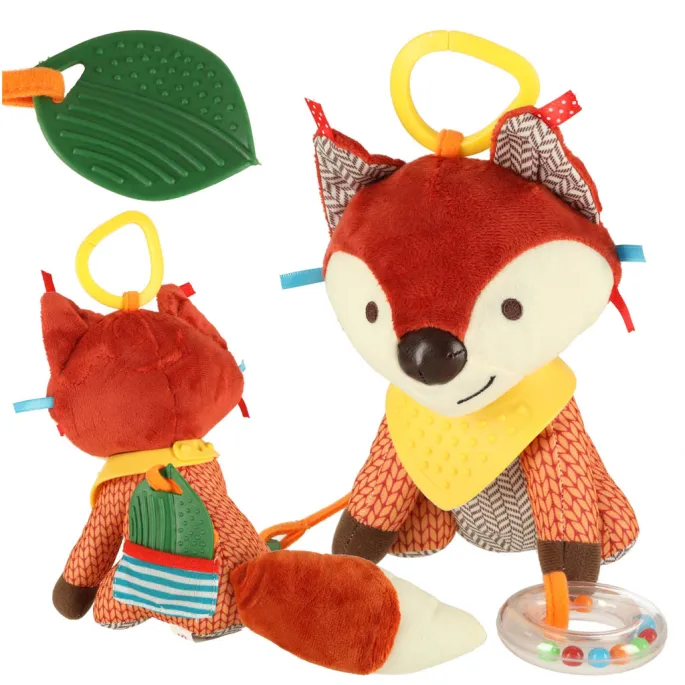 zabawka sensoryczna lisek z dużym ogonem i metkami do chwytania