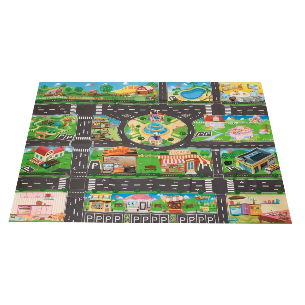 Kolorowa mata edukacyjna z widoczną siecią miejskich ulic