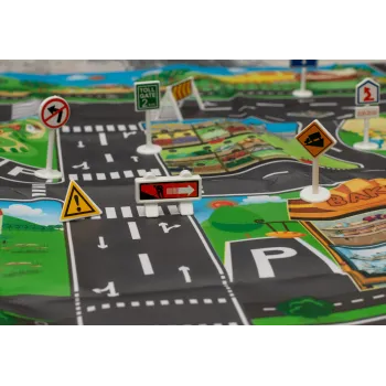 Kolorowa grafika maty prezentująca miejskie skrzyżowania