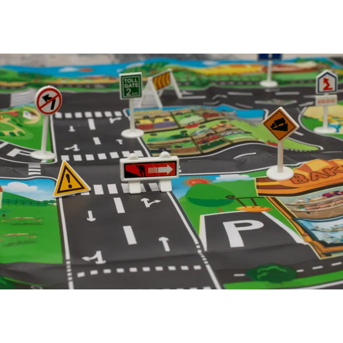 Kolorowa grafika maty prezentująca miejskie skrzyżowania