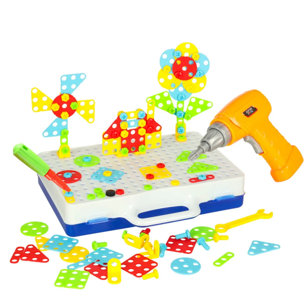 zbliżenie na kolorowe śrubki i elementy zestawu konstrukcyjnego