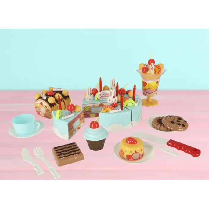 ozdobny kartonowy zestaw tortu urodzinowego przygotowany na prezent