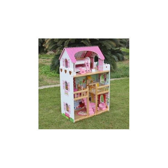 Domek dla lalek Drewniany Melisa Piętrowy Różowy C1