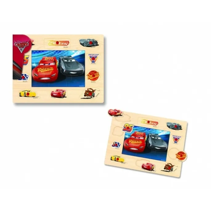 Puzzle drewniane z postaciami z bajki Auta 3 - bezpieczna zabawa.